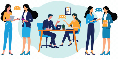 Business team big meeting man and woman flat vector design.