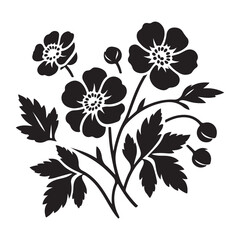 Vector black silhouettes of flowers isolated on a white background, Flowers silhouette, vector images illustration