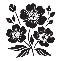 Vector black silhouettes of flowers isolated on a white background, Flowers silhouette, vector images illustration