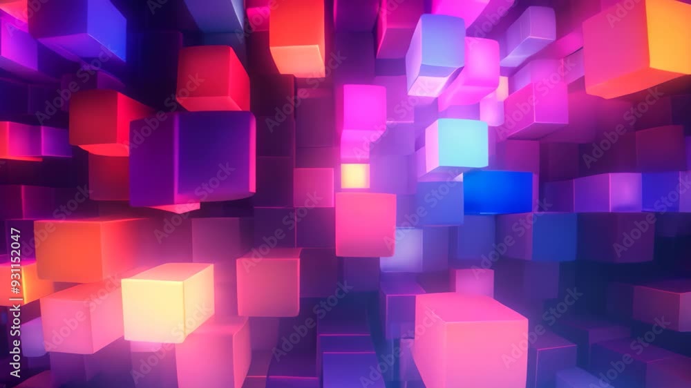 Poster abstract background with colorful cubes and light effects. 3d rendering, abstract background with co