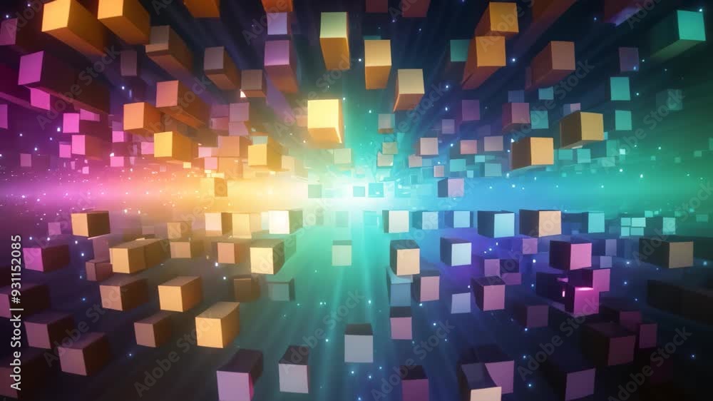 Poster abstract digital technology background, 3d illustration with multicolored cubes, abstract background