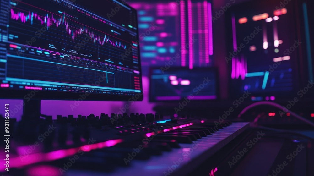 Poster Keyboard and Monitor with Stock Market Data Displayed