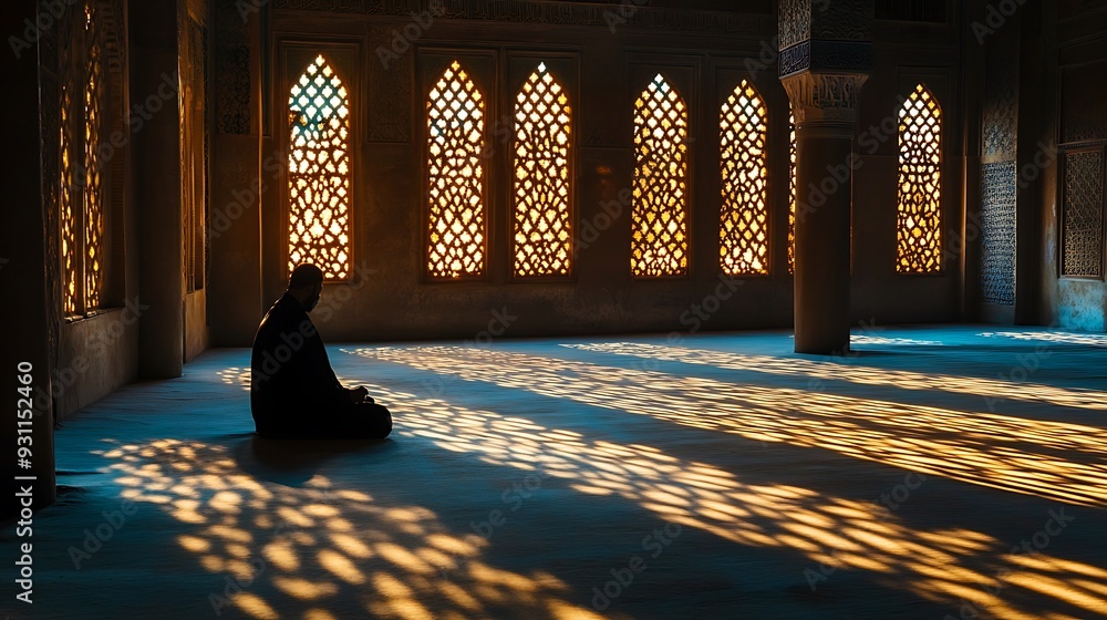 Wall mural Silhouette of a Man Praying in a Mosque