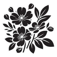 Vector black silhouettes of flowers isolated on a white background, Flowers silhouette, vector images illustration