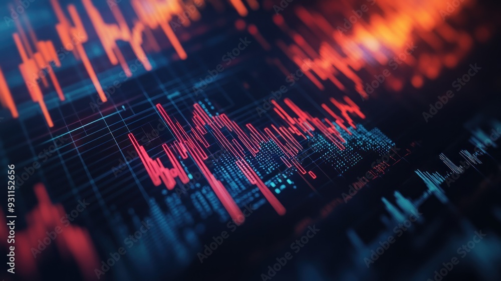 Poster Close-up of a Financial Chart Display with Red and Blue Lines