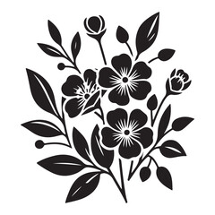 Vector black silhouettes of flowers isolated on a white background, Flowers silhouette, vector images illustration