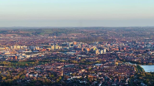 Stunning Aerial View of Belfast City During a Golden Sunset from McArt's Fort on Cavehill on a Sunny Day