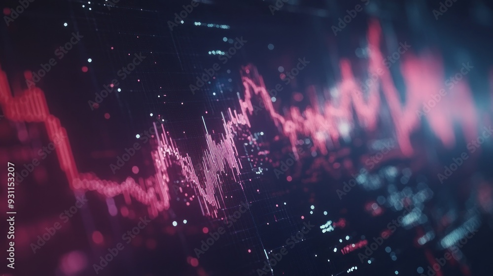 Poster abstract digital graph with pink lines and blue highlights