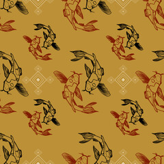 Japanese Koi Fish Seamless Pattern Image