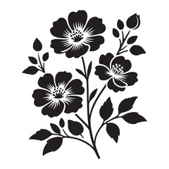 Vector black silhouettes of flowers isolated on a white background, Flowers silhouette, vector images illustration