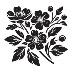 Vector black silhouettes of flowers isolated on a white background, Flowers silhouette, vector images illustration