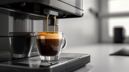 Espresso machine brewing espresso into a cup. AI Generative.