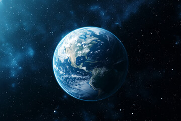 Obraz premium blue and white planet with a white cloud in the sky. The planet is surrounded by stars and the sky is dark