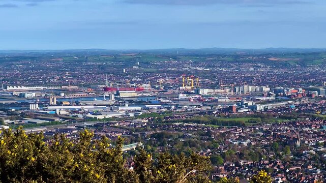 Panoramic View of Belfast Port from McArt's Fort, Cavehill on a Sunny Day