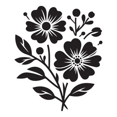 Vector black silhouettes of flowers isolated on a white background, Flowers silhouette, vector images illustration