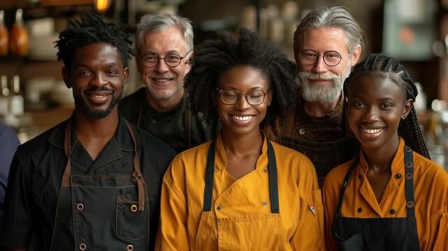 Celebrating teamwork among diverse chefs in a bustling kitchen