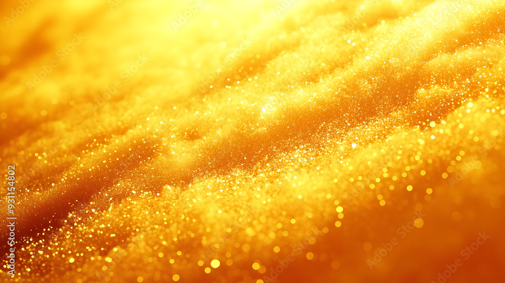 Poster a shimmering golden surface with sparkling particles.