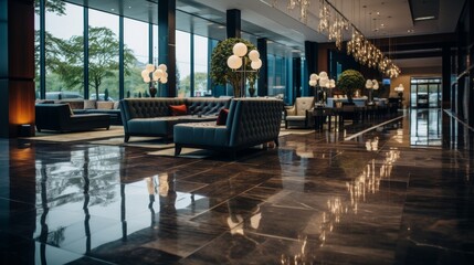 Obraz premium Luxurious hotel lobby showcasing elegant interior design and sophisticated ambiance