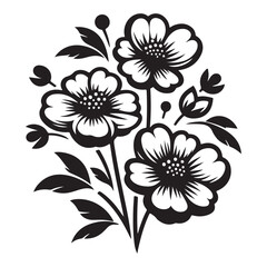 Vector black silhouettes of flowers isolated on a white background, Flowers silhouette, vector images illustration
