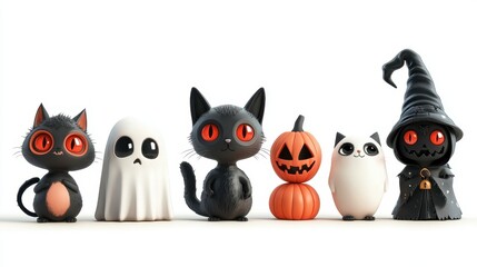 Characters for Halloween,ghost, witch,pumpkin and black cat, party costume character collection,banner horror vector set design,kids party mascot collection,trick or treat,sale october season.