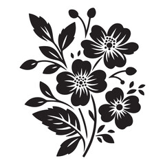 Vector black silhouettes of flowers isolated on a white background, Flowers silhouette, vector images illustration