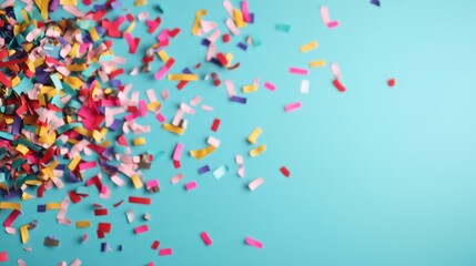 Colorful confetti scattered on a vibrant blue background, perfect for celebrating special events and joyful moments.