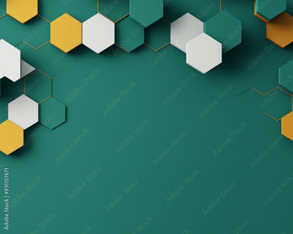 Poster geometric hexagon shapes in white, green, and yellow create a modern and stylish background for desi
