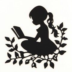 Silhouette of young girl reading leaves
