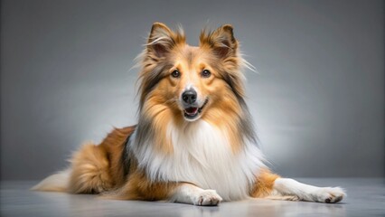 Shetland Sheepdog enjoying a relaxing day in a studio setting, wellbeing, happiness, pet, dog, adorable, fluffy, brown, white