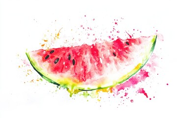 Watercolor painting of juicy watermelon slice