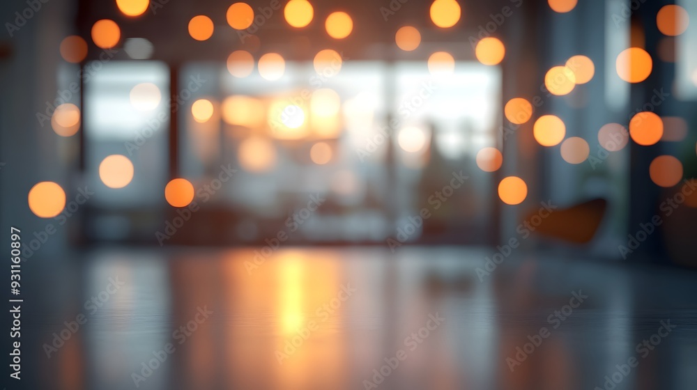 Aufkleber abstract bokeh background with warm lights and a tabletop.