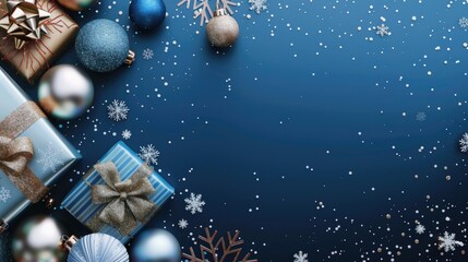 Christmas Decorations on a Blue Background