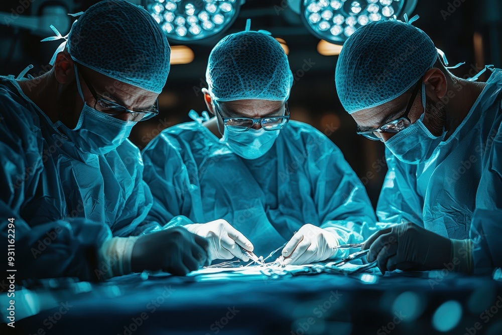 Poster close-up of hands performing a delicate surgical procedure with precision instruments, highlighting 