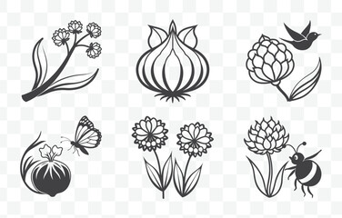 Print Ornamental Onion Flower Line Art Vector Set with Elegant Floral Illustrations and High Quality Design Elements