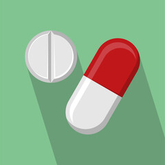 White Circular Pills and Red-White Capsule Vector. Medical and Supplement Design Elements