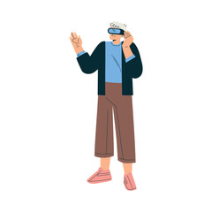 New Technologies with Man Character in Virtual Glasses Vector Illustration