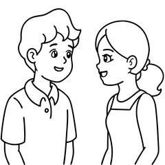 A boy and a girl are talking line art vector