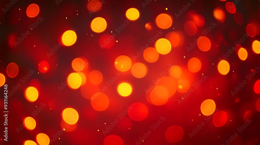 Poster a vibrant abstract background with glowing red and orange bokeh lights.