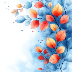 Watercolor Painting of Blue and Orange Leaves Illustration
