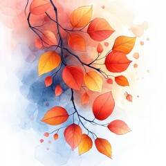 Fototapeta premium Autumn Leaves Watercolor Illustration