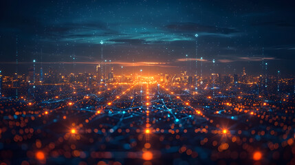 Fototapeta premium Advanced powered Monitoring of Renewable Energy Grids in a Sleek High Tech Cityscape Visualization