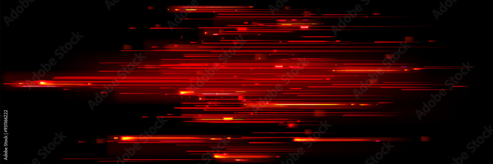 Aufkleber red speed light horizontal straight line on black background. realistic vector illustration of abstr