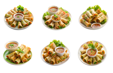High-Resolution Plate of Spring Rolls with Dipping Sauce on Transparent Background for Food Design