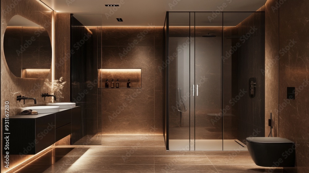 Wall mural Sleek modern brown bathroom with a stunning monochromatic design and minimalist traits