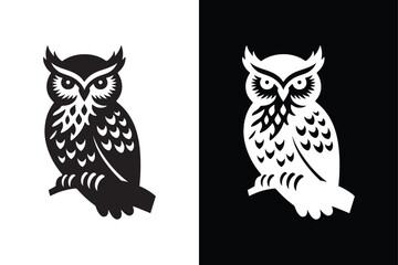 owl silhouette vector style with black and white background.
