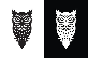 owl silhouette vector style with black and white background.