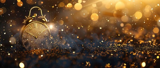 Golden Clock with Festive Lights.