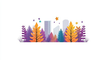 Obraz premium Autumn Cityscape with Vibrant Foliage and Stars