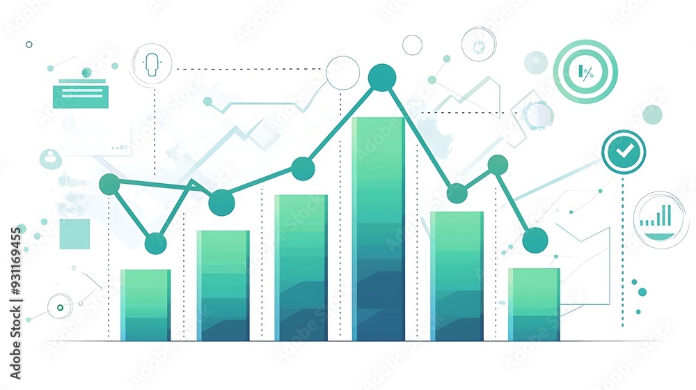 Aufkleber an abstract green bar chart representing data visualization, with sleek bars ascending against a min