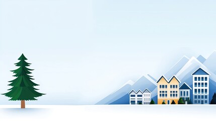 Serene Snowy Landscape with Colorful Houses